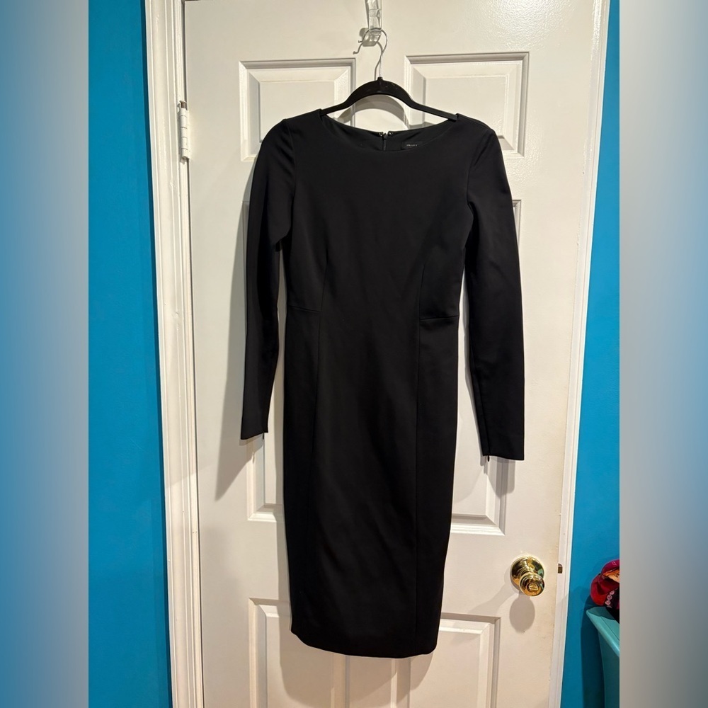 Theory sheath black dress long sleeve midi sz 6